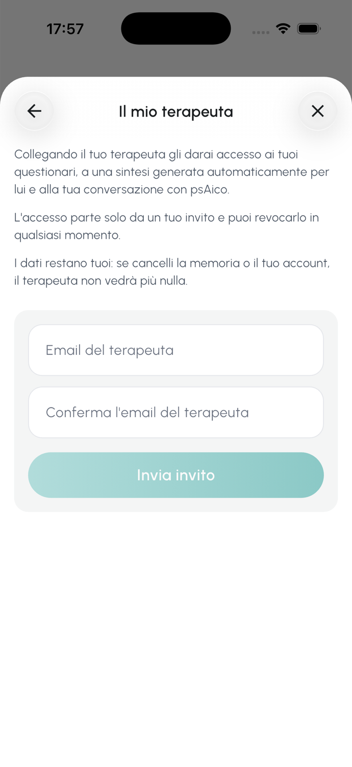 Schermata dell'app psAico: invito