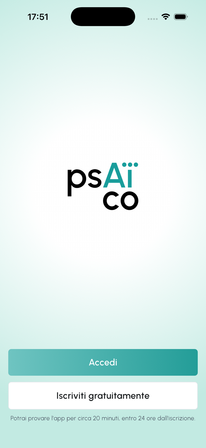 Schermata dell'app psAico: schermata iniziale